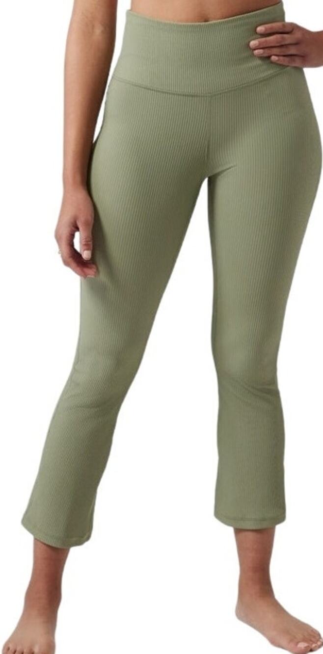 Athleta Elation Rib Crop Flare Pants High Waisted Yoga Stretch Green Medium